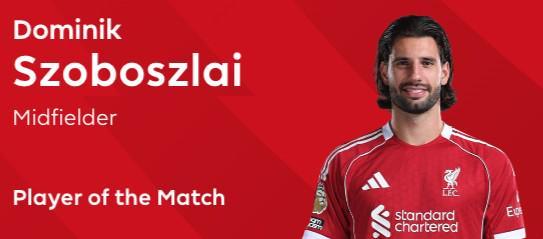 1xbet-超远任意球破门，索博当选利物浦vs阿森纳全场最佳球员